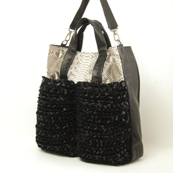 【受注制作】embrace（エンブレイス） 手編み　レザーニッティング 　ビッグトートBag 受注制作 Knitting