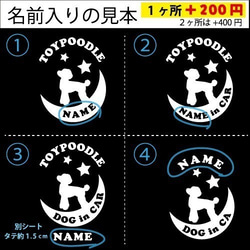 細い尻尾のチワックスが月に乗る白色ステッカーかわいいドッグインカ―（色変更可能） 2枚目の画像