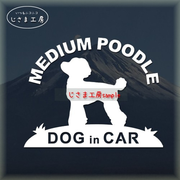 ミディアムプードルの白色シルエットステッカー　ドッグインカ― 1枚目の画像