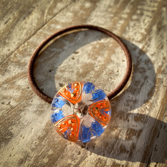 馬蹄（ホースシュー ）模様のヘアゴム【luckyBLUEOrange】チェコ