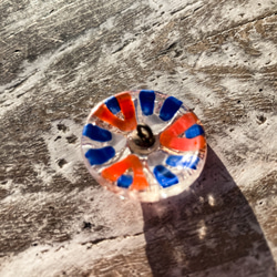 馬蹄（ホースシュー ）模様のヘアゴム【luckyBLUEOrange】チェコ　ガラスボタン 3枚目の画像