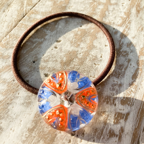 馬蹄（ホースシュー ）模様のヘアゴム【luckyBLUEOrange】チェコ