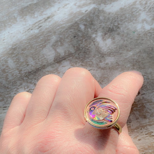 チェコ ガラスボタン お花咲くリング【フューシャピンク】※リング台