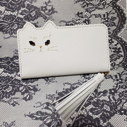 sale！！ねこのお顔 Jewelryver. iphone7・8用手帳型スマホケース 白猫  シュリンクレザー 1枚目の画像