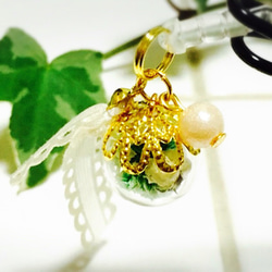 Earphonejack gypsophila princessかすみ草パールガラスドームイヤホンジャックスマホピアス 4枚目の画像