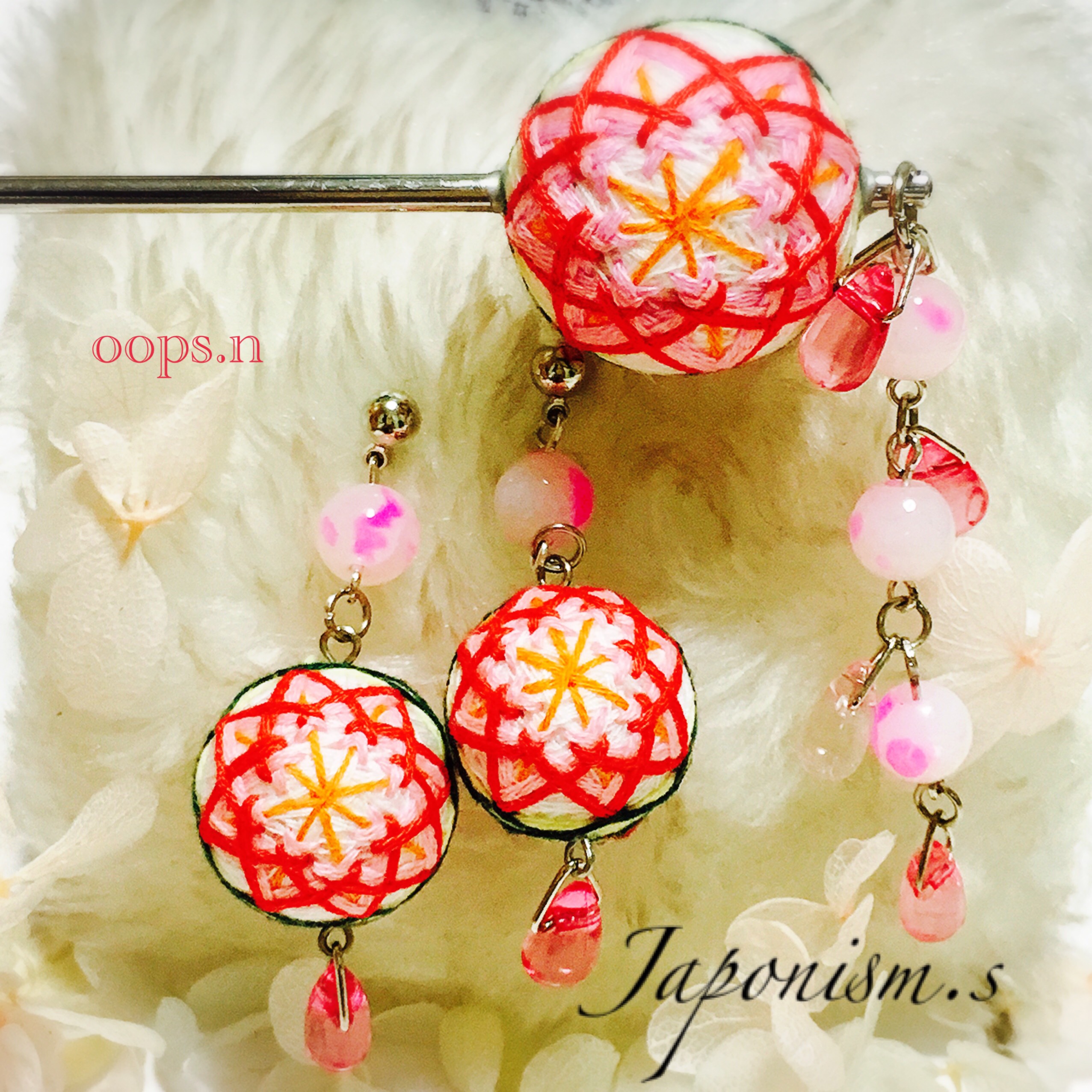 Japonism.s.29 石楠花姫の手毬ビーズと雫 かんざし 簪 ピアスor