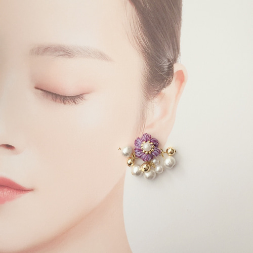 ♡ハンドメイドピアス イヤリング♡6点 糸玉Bubbleの小さめピアス／イヤリング・ホワイト | ひらり the airy