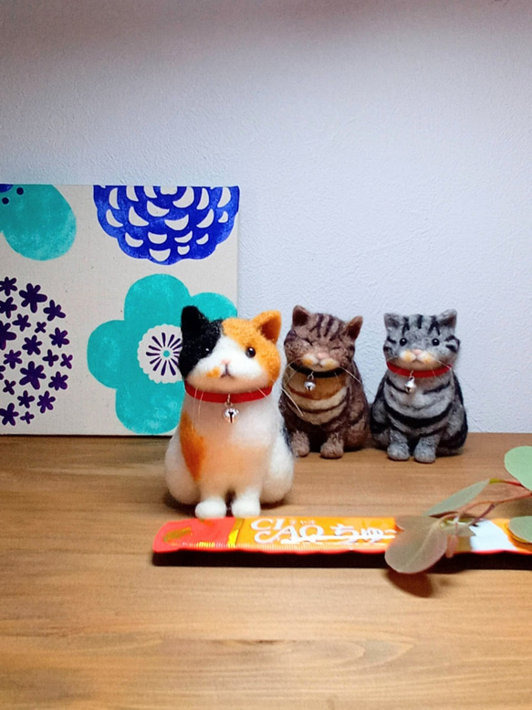 ほっこり癒しのミニねこ】三毛猫 お座りver.【羊毛フェルト】【猫
