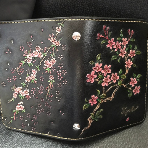 システム手帳　桜　レザーカービング　ミニ6 桜 システム手帳 レザーカービング ミニ6 - メルカリ