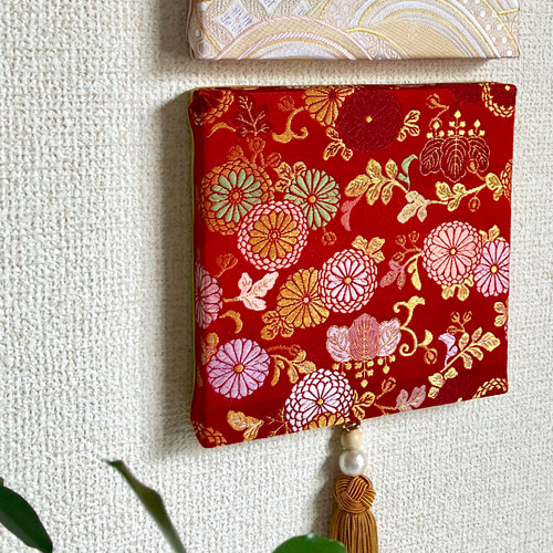 受注製作 一点物】可愛いらしくカラフルな菊文様の着物帯生地アート 