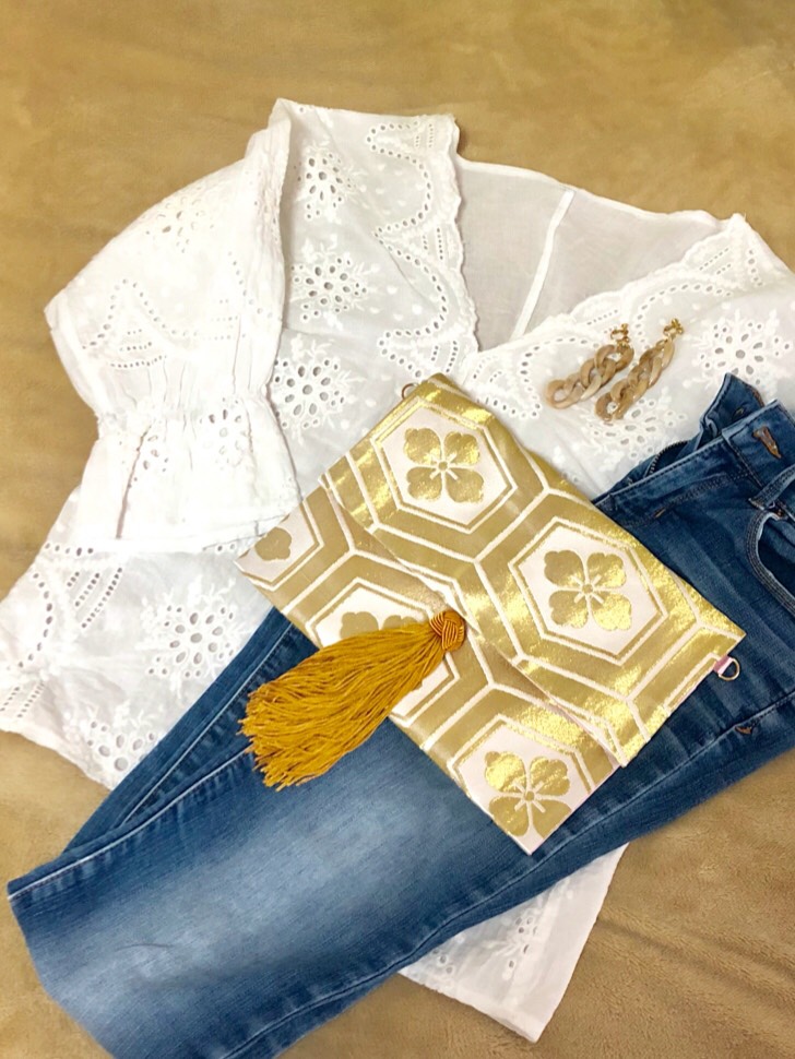 #11【受注製作】【5パターン仕様】金襴生地 亀甲花紋のショルダー兼クラッチバッグ