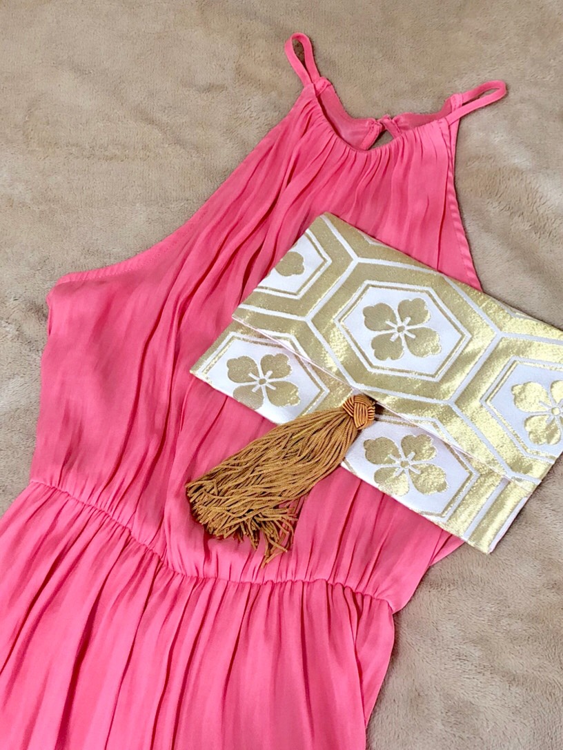 #12【受注製作】【5パターン仕様】金襴生地 亀甲花紋のショルダー兼クラッチバッグ(少々小さめ)