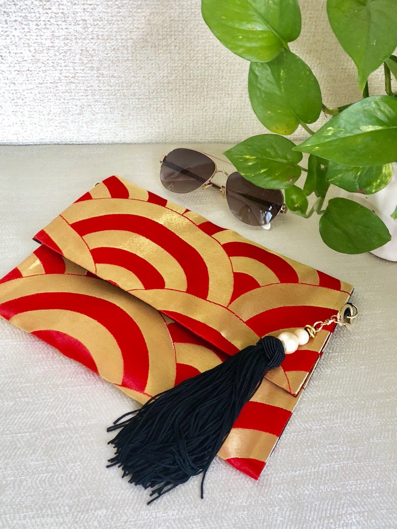 #13【受注製作】【5パターン仕様】金襴生地 鮮やか青海波文様のショルダー兼クラッチバッグ 28,080円