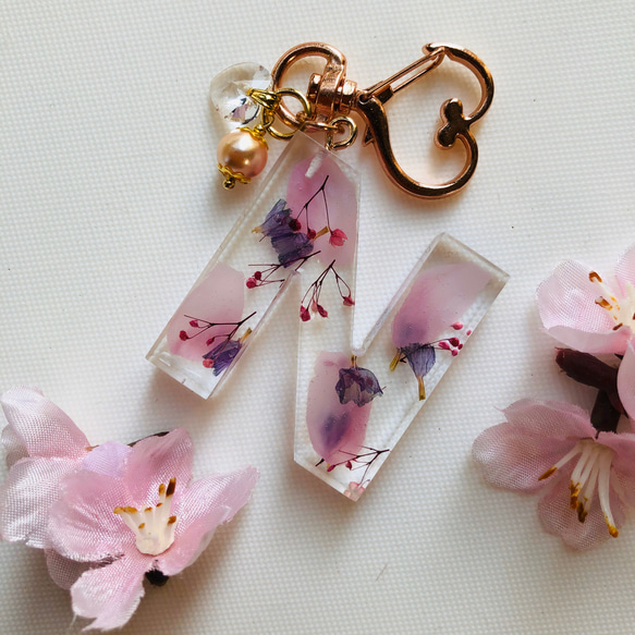 ヒムカ　メッセージカード＆パステルキーホルダーセット イニシャルチャームさくら【N】 キーホルダー m'sgarden 通販