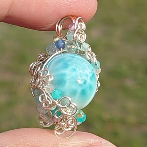 宝石質 大玉15mm 綺麗な海色模様のラリマー ペンダント