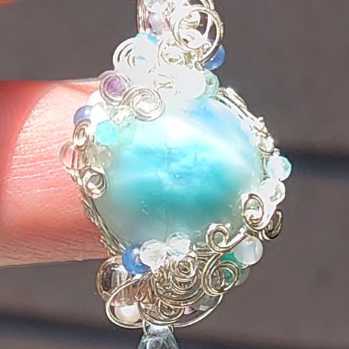 宝石質 大玉１５ｍｍ 綺麗な海色模様のラリマーブルートパーズの雫