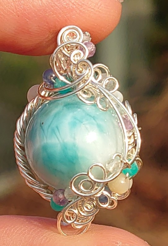 宝石質 大玉１５ｍｍ 綺麗な海色模様のラリマー ペンダント