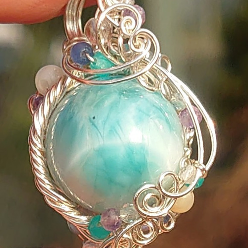 宝石質 大玉１５ｍｍ 綺麗な海色模様のラリマー ペンダント ペンダント