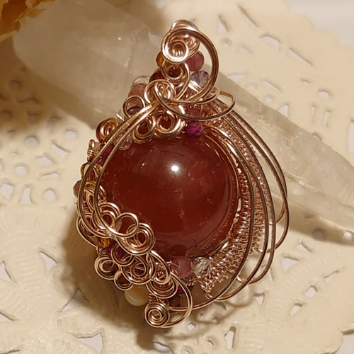 天然石値下げインカローズ&ローズクォーツバラカットのネックレス