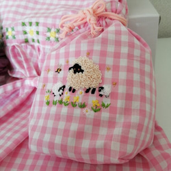 【75】ギンガムチェック・刺繍ワンピース3点セット 4枚目の画像