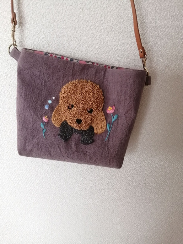 テディカット・プードル刺繍のポシェット【プードルグッズ】 5枚目の画像