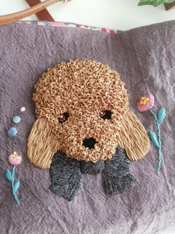 テディカット・プードル刺繍のポシェット【プードルグッズ】 10枚目の画像