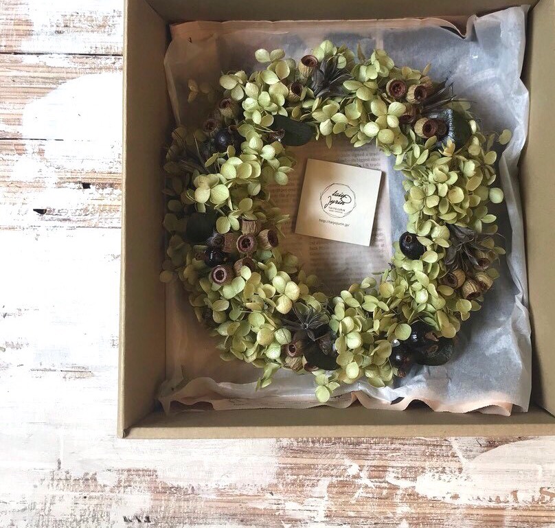 受注制作アナベル紫陽花と木ノ実のリース