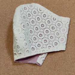 ベージュサークルレース マスク 内布 ピンク ダブルガーゼ 4枚目の画像