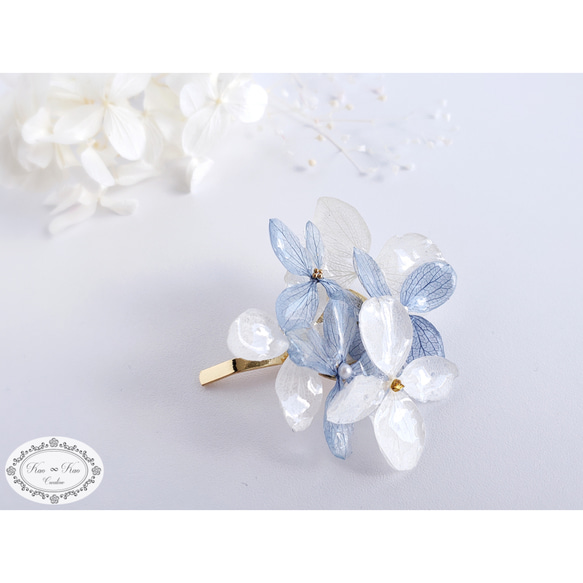 《再販》紫陽花のポニーフック　Ice Blue × White 6枚目の画像