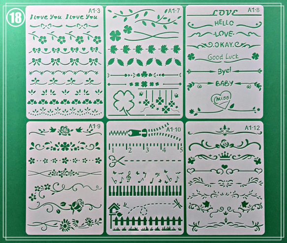 【No.18】 ステンシルシート 6枚 セット 飾り ライン B5 1枚目の画像