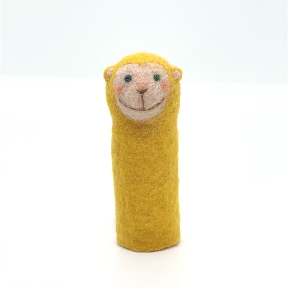 羊毛フェルトの指人形 黄色い猿のバースくん 羊毛フェルト たんぽぽ