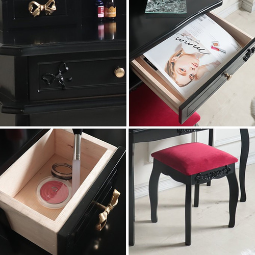 希少♦️ゴシック♦️ミラー壁掛け♦️高級 ドレッサー　収納スツールセット♦️送料込 2口コンセント付き 全身ミラーになる すき間ドレッサー スツールセット