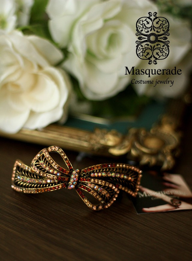 バレッタ クリスタルストーン　ブラウンフラワー(サイズ違い有） H13BR-RL