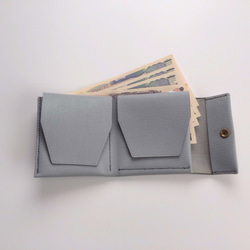 フランスレザー　ミニ財布　　アルランシュリー　グレー　真鍮ホック 6枚目の画像