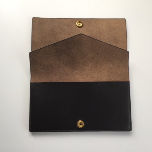 コンパクト　革　財布　クロムエクセル　レザー　黒色　ギボシ　真鍮　ハンドメイド① 気まぐれ一点もの】手のひらサイズのミニウォレット～クロム