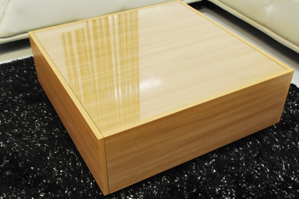 日本製・国産・正方形・ガラストップ収納付センターテーブル・未使用・アウトレット展示品 机・デスク Q2609323847(20148円)