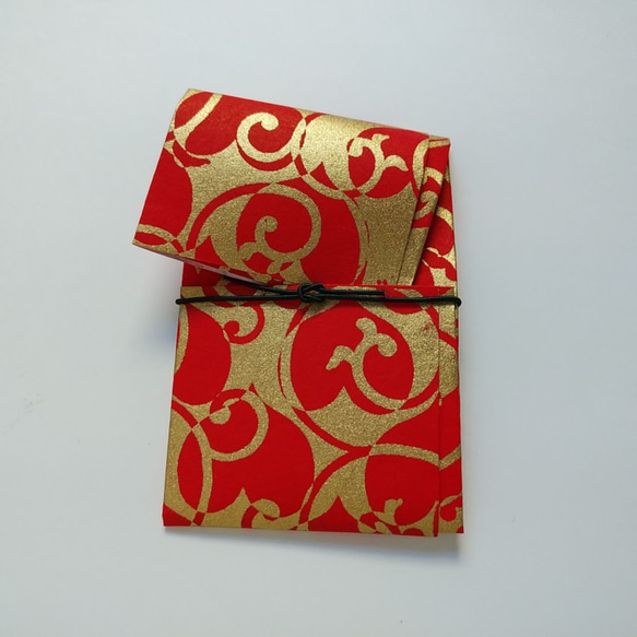 ハートに唐草模様・ギフトカード、四つ折り紙幣サイズのぽち袋　京友禅和紙.水引 3枚目の画像