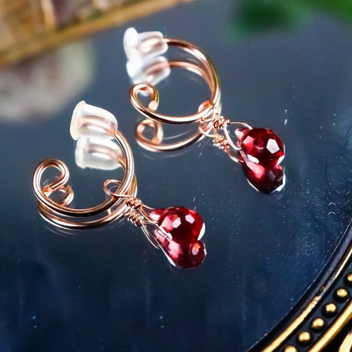 Creema限定】［イヤリング］14kgf ピンクゴールド ガーネット／ピアス