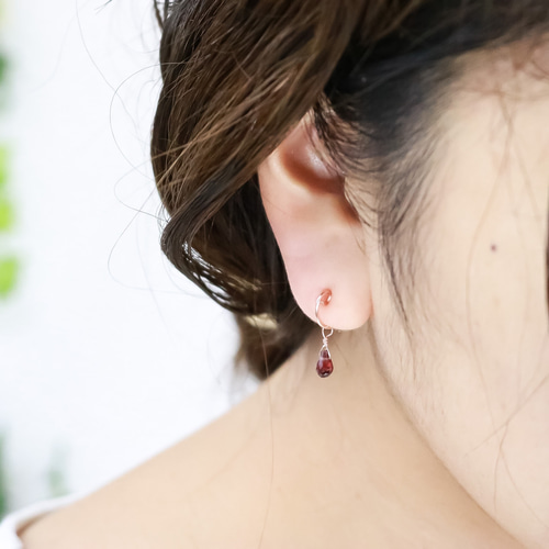 Creema限定】［イヤリング］14kgf ピンクゴールド ガーネット／ピアス