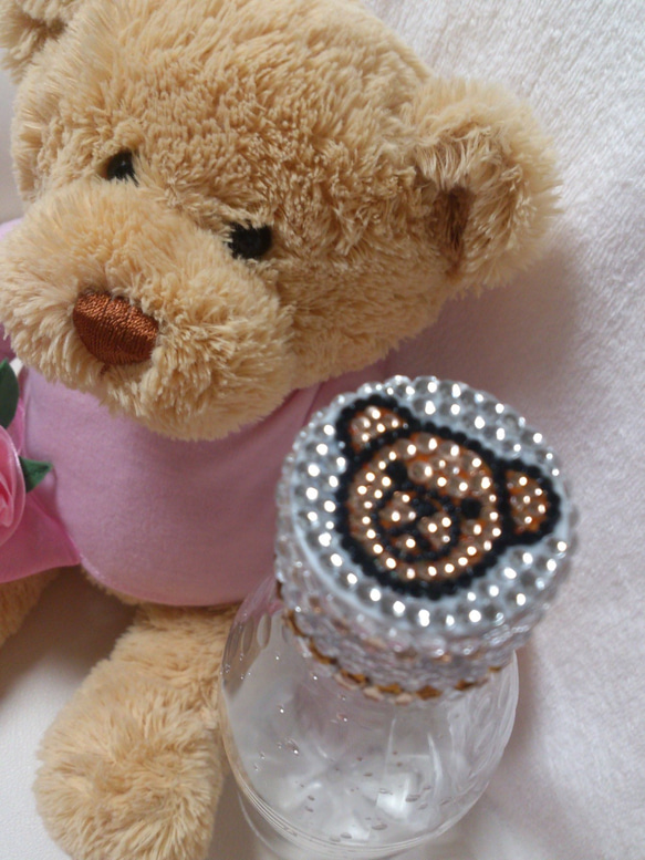 3000☆ペットボトルキャップキラキラカバー ガラスストーン パール  