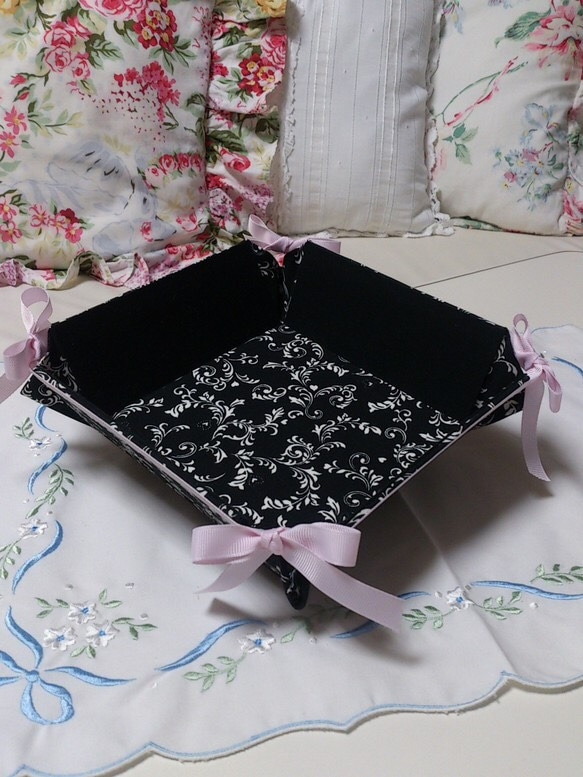 ☆カルトナージュ リボントレイ ブラックL☆ その他インテリア雑貨  