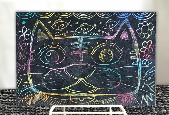 超爆安 タイトル『顔でか猫』（スクラッチアート） Shuma's イラスト 絵画