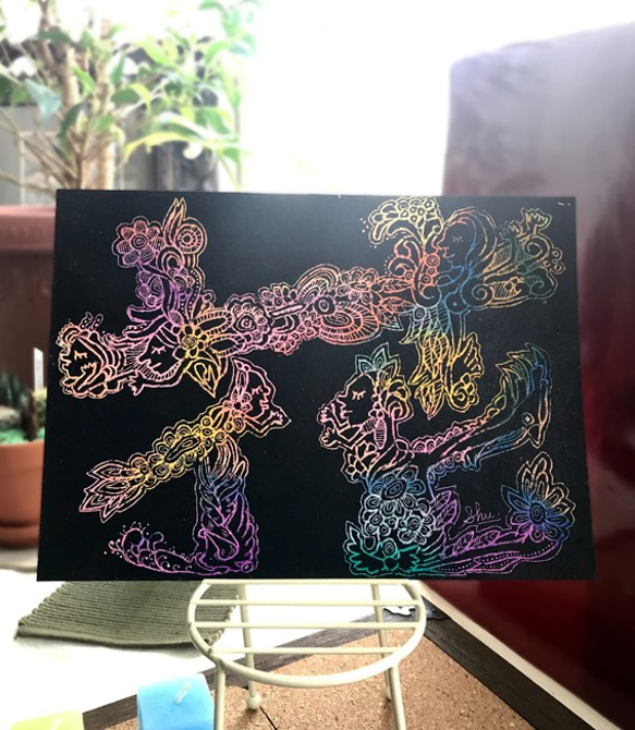 タイトル『花』（スクラッチアート原画） イラスト Shuma's Art