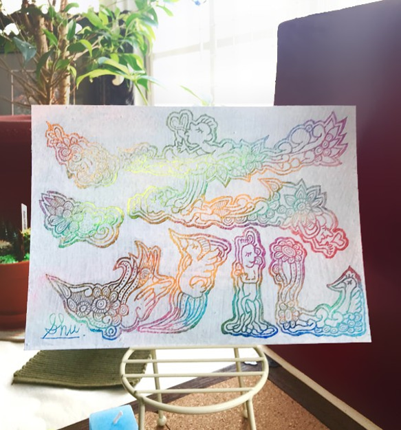 タイトル『流』（スクラッチアート原画） イラスト Shuma