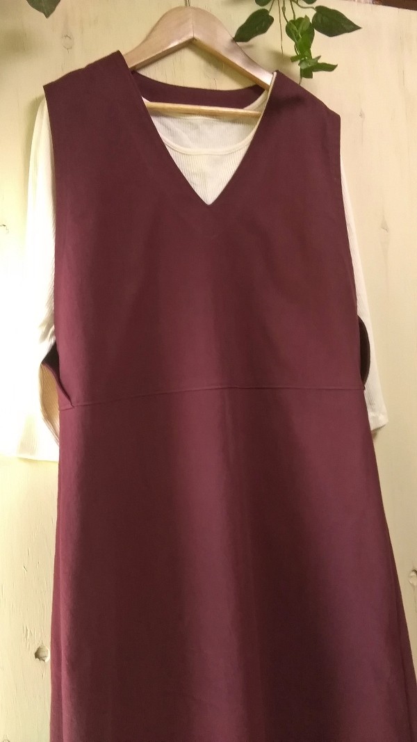 【送料無料】ワインカラーの綿麻ジャンパースカート