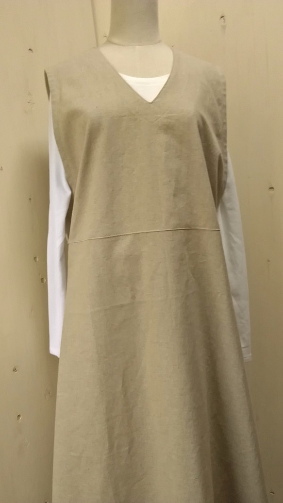 【送料無料】亜麻色のロングジャンパースカート 2枚目の画像