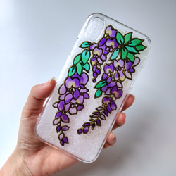 【全機種対応】ステンドグラスアンティークな藤の花のスマホケース/iPhone/Android 3枚目の画像