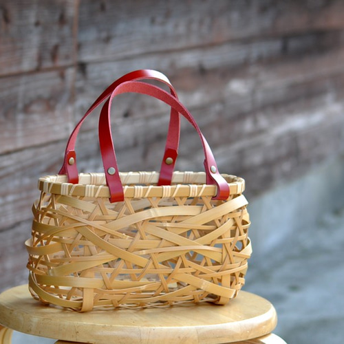 竹かごバッグ やたら編み（size:S）＊取り外し可能 内袋付き かご  