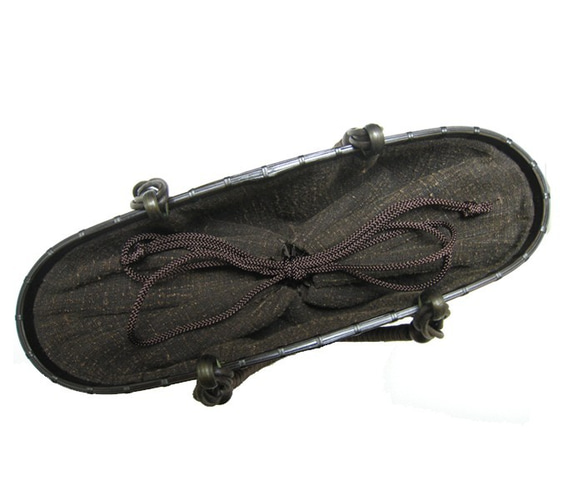 竹かごバッグ　網代編み２Ｌ低い　紐手　茶　職人手作りの竹バッグ 5枚目の画像