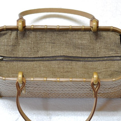 竹かごバッグ　網代編み　ミニ　革手　職人手作りの竹バッグ 5枚目の画像